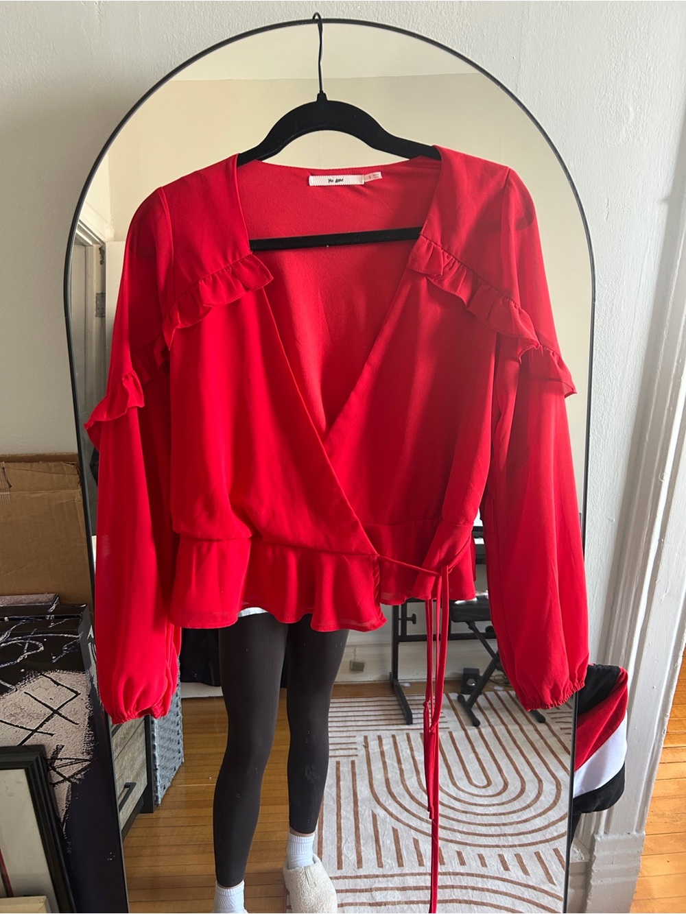 Red Ruffle Wrap Blouse - Women